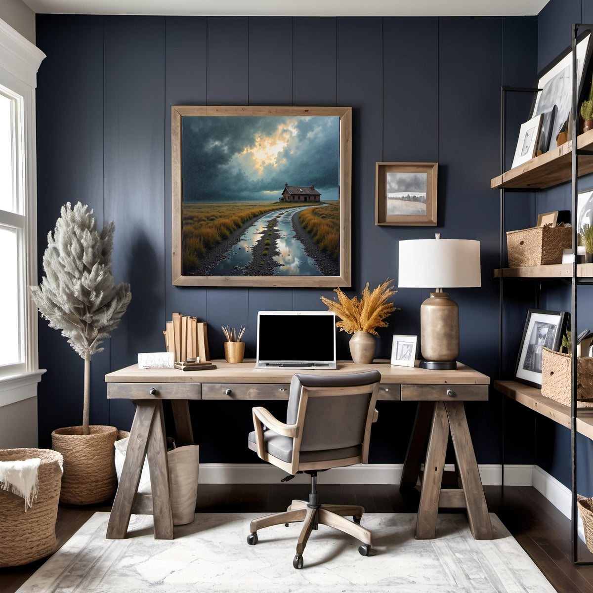 Stormy Landscape Print: Moody Rural House Wall Decor (Digital Download)
