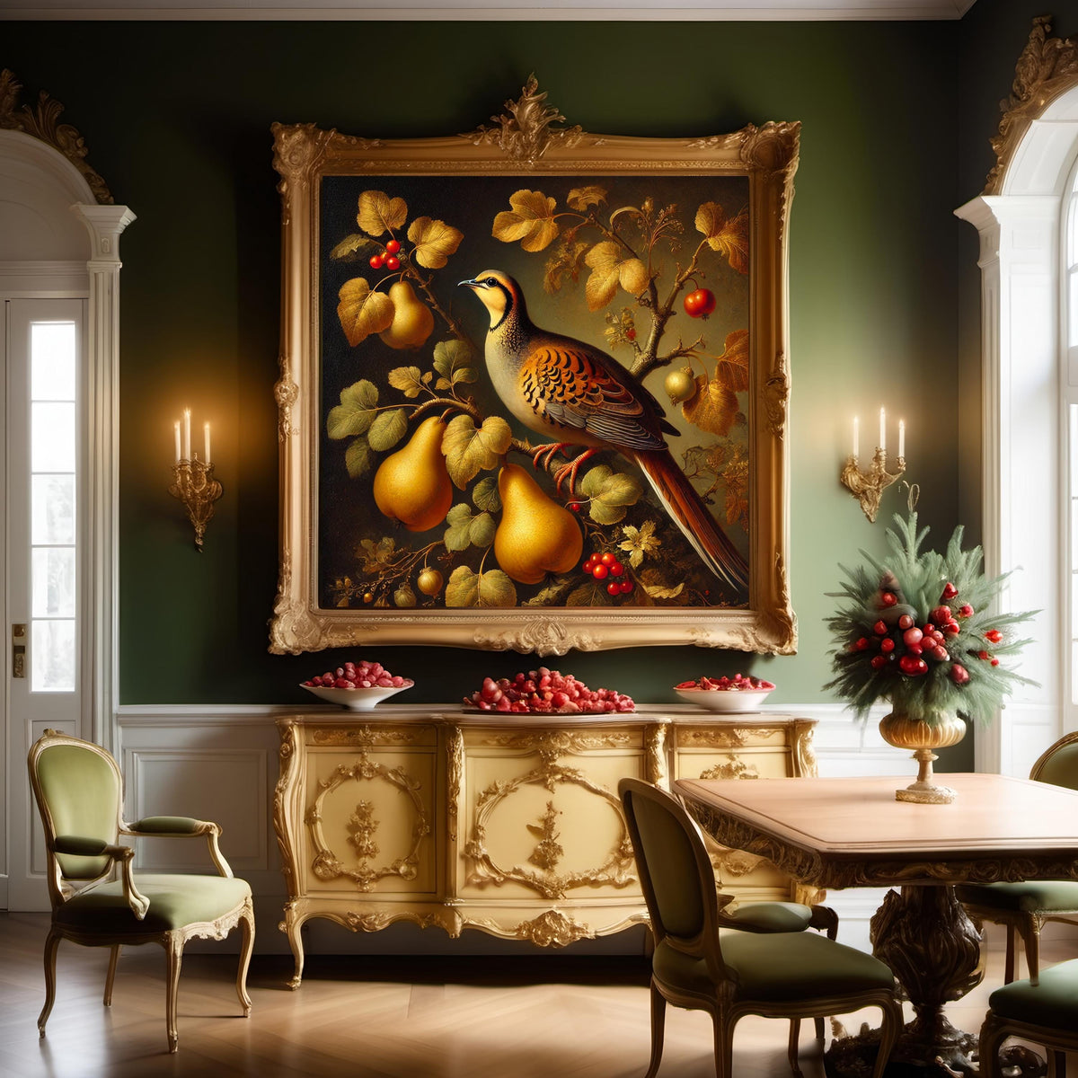 Partridge in a Pear Tree Art: Rustic Holiday Botanical Print (Digital Download)
