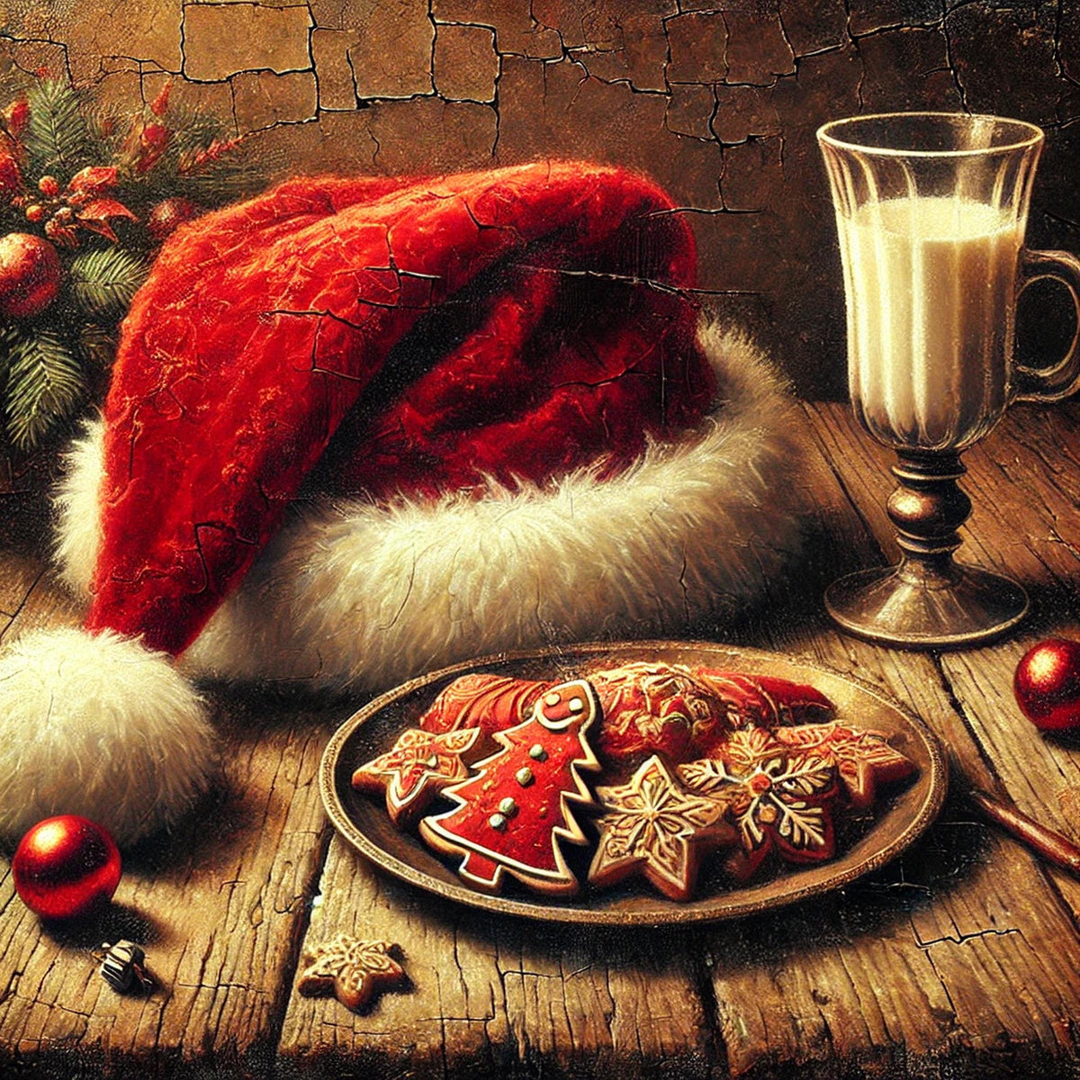 Vintage Santa Hat & Cookies Print: Nostalgic Christmas Decor (Digital Download)