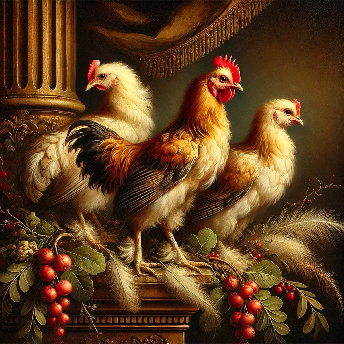 Three French Hens Print: Rustic Christmas Farmhouse Art (Digital Download)