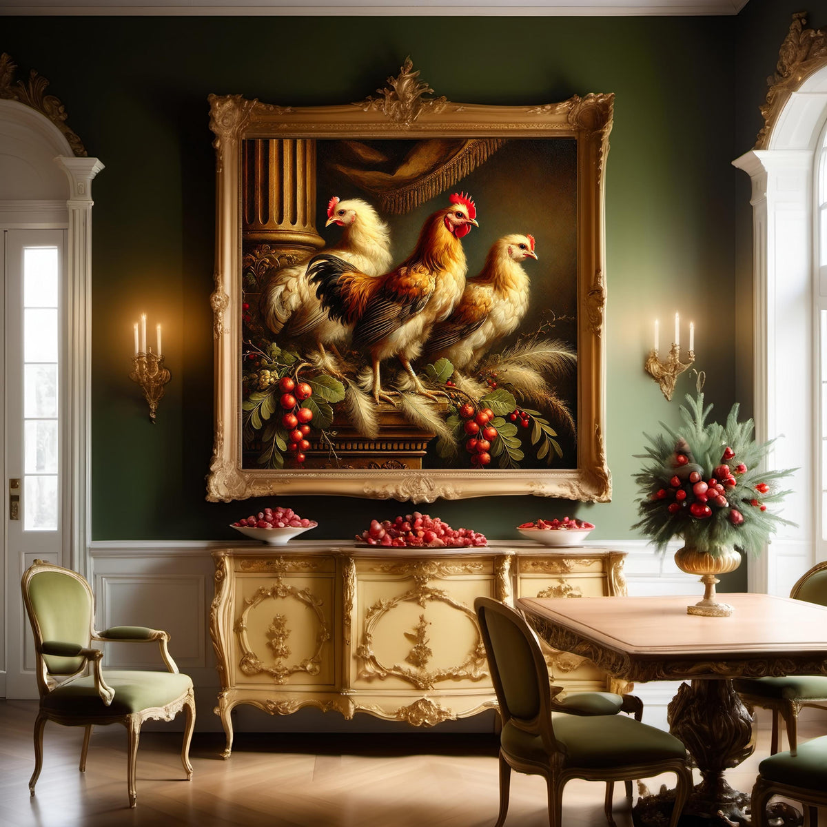 Three French Hens Print: Rustic Christmas Farmhouse Art (Digital Download)
