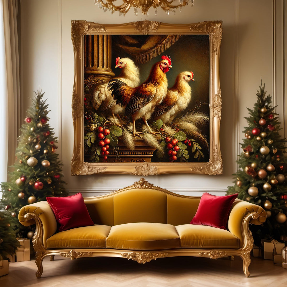 Three French Hens Print: Rustic Christmas Farmhouse Art (Digital Download)