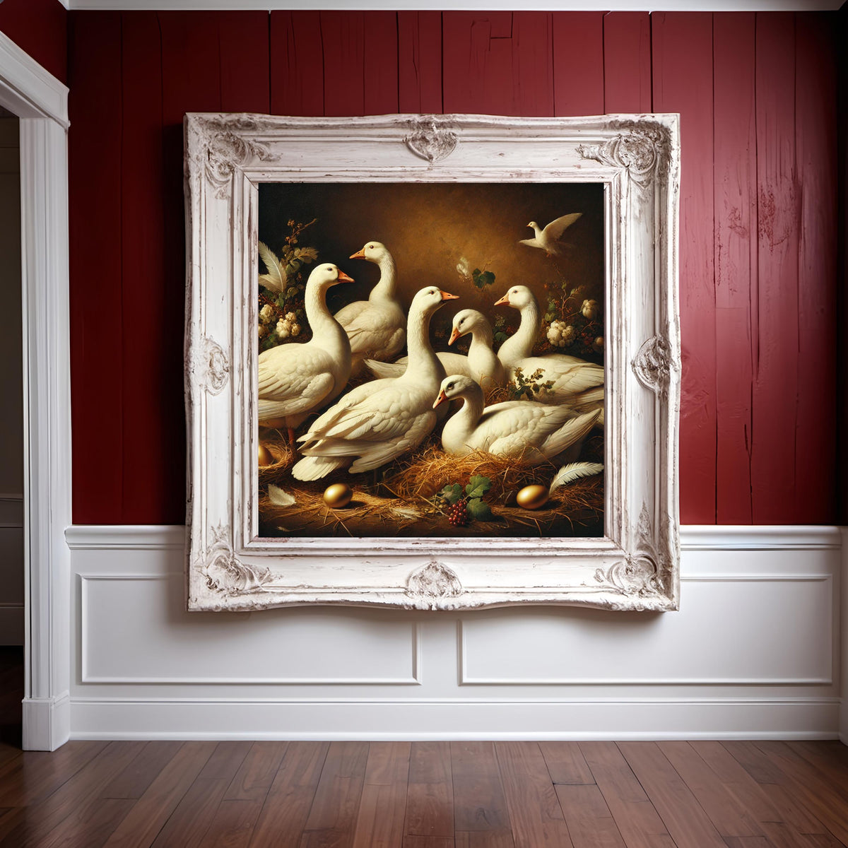 Vintage Christmas Geese Print: Elegant Holiday Wall Art (Digital Download)