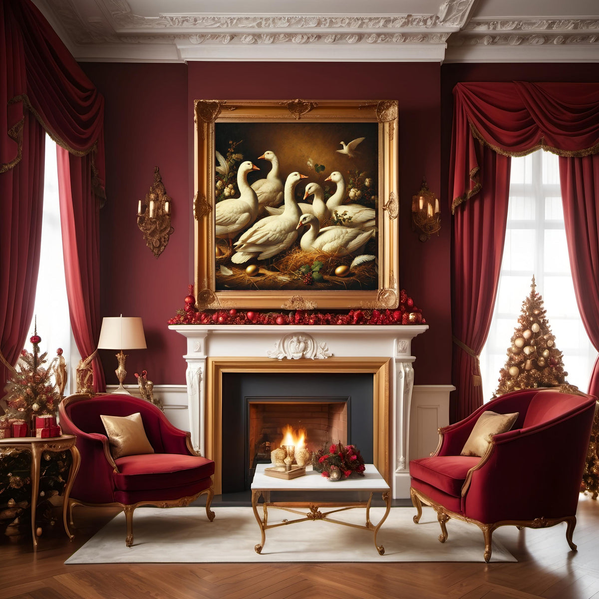 Vintage Christmas Geese Print: Elegant Holiday Wall Art (Digital Download)