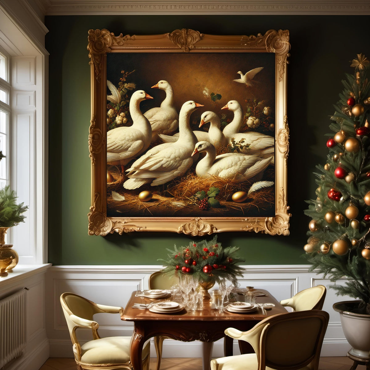 Vintage Christmas Geese Print: Elegant Holiday Wall Art (Digital Download)