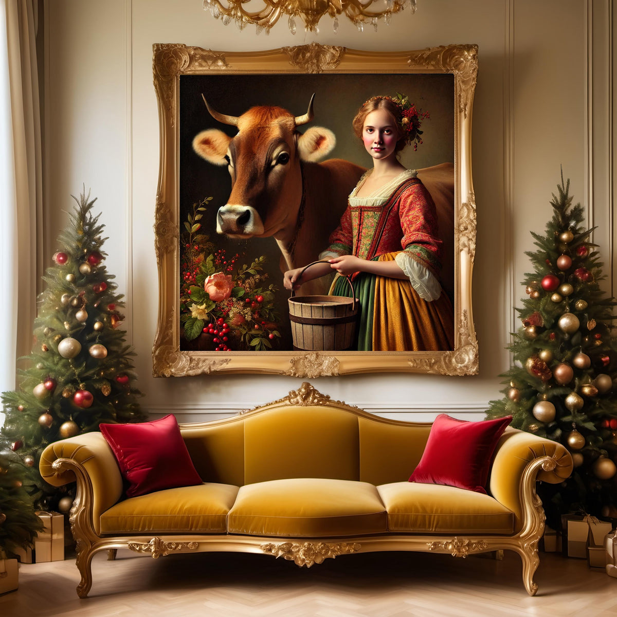 Vintage Christmas Cow Print: Rustic Holiday Wall Art (Digital Download)