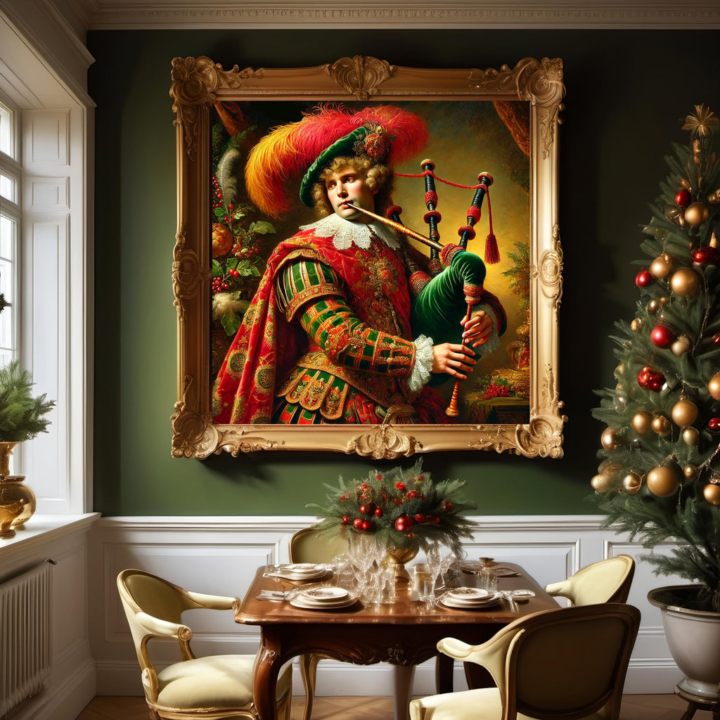 Victorian Christmas Bagpiper Art: Elegant Holiday Decor (Digital Download)