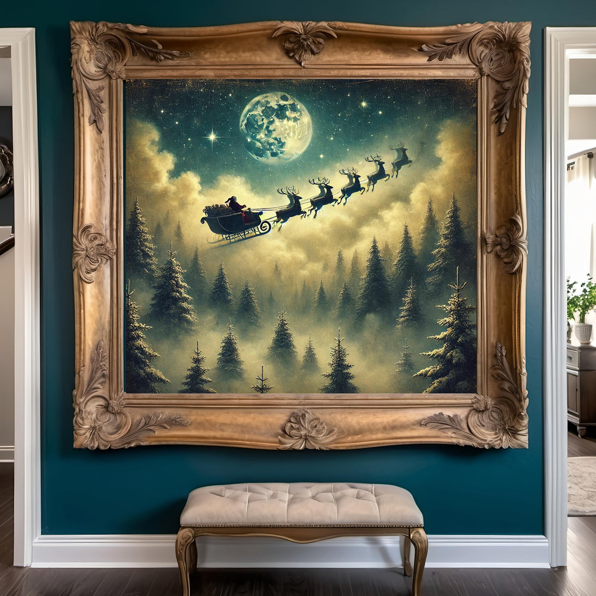 Victorian Santa Sleigh Print: Nostalgic Christmas Eve Scene (Digital Download)