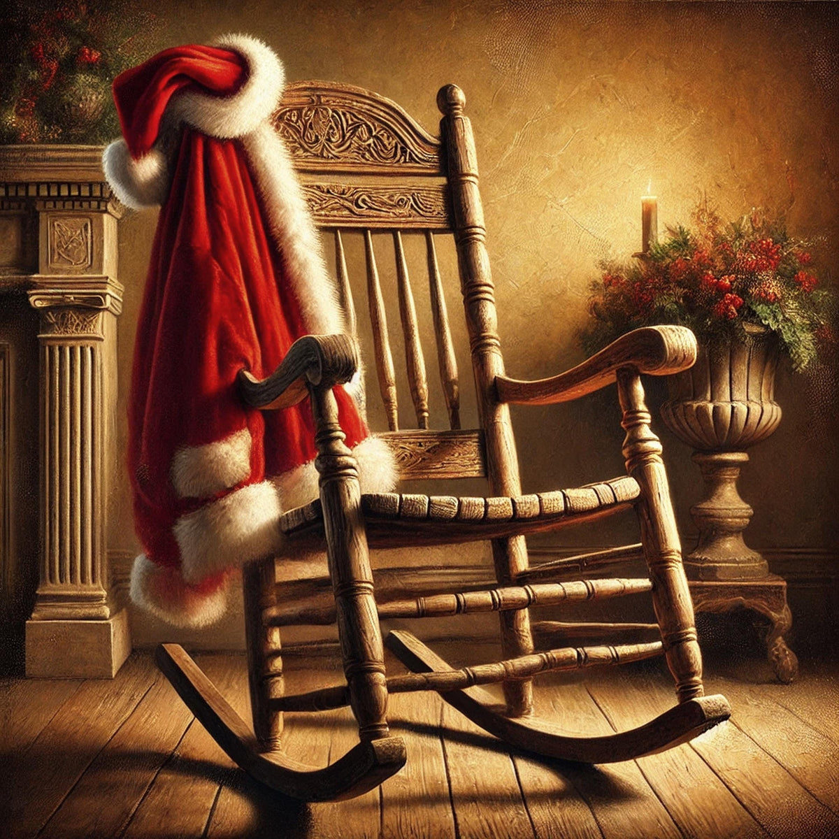 Victorian Christmas Print: Santa Coat on Rocking Chair (Digital Download)