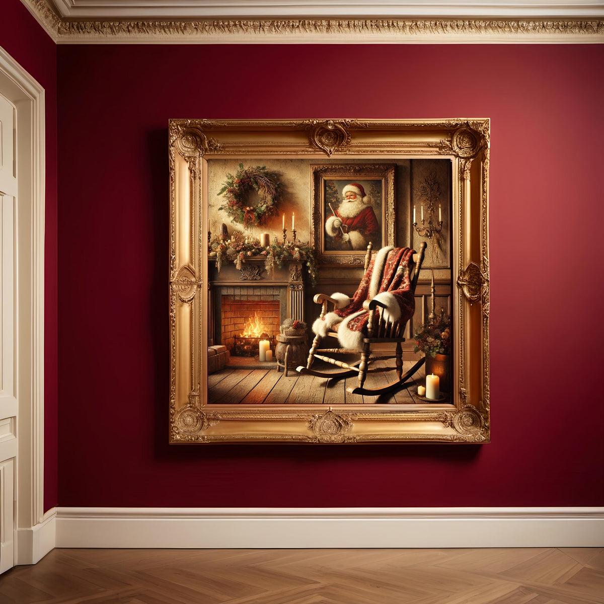 Victorian Christmas Print: Santa's Rocking Chair, Cozy Fireplace (Digital Download)