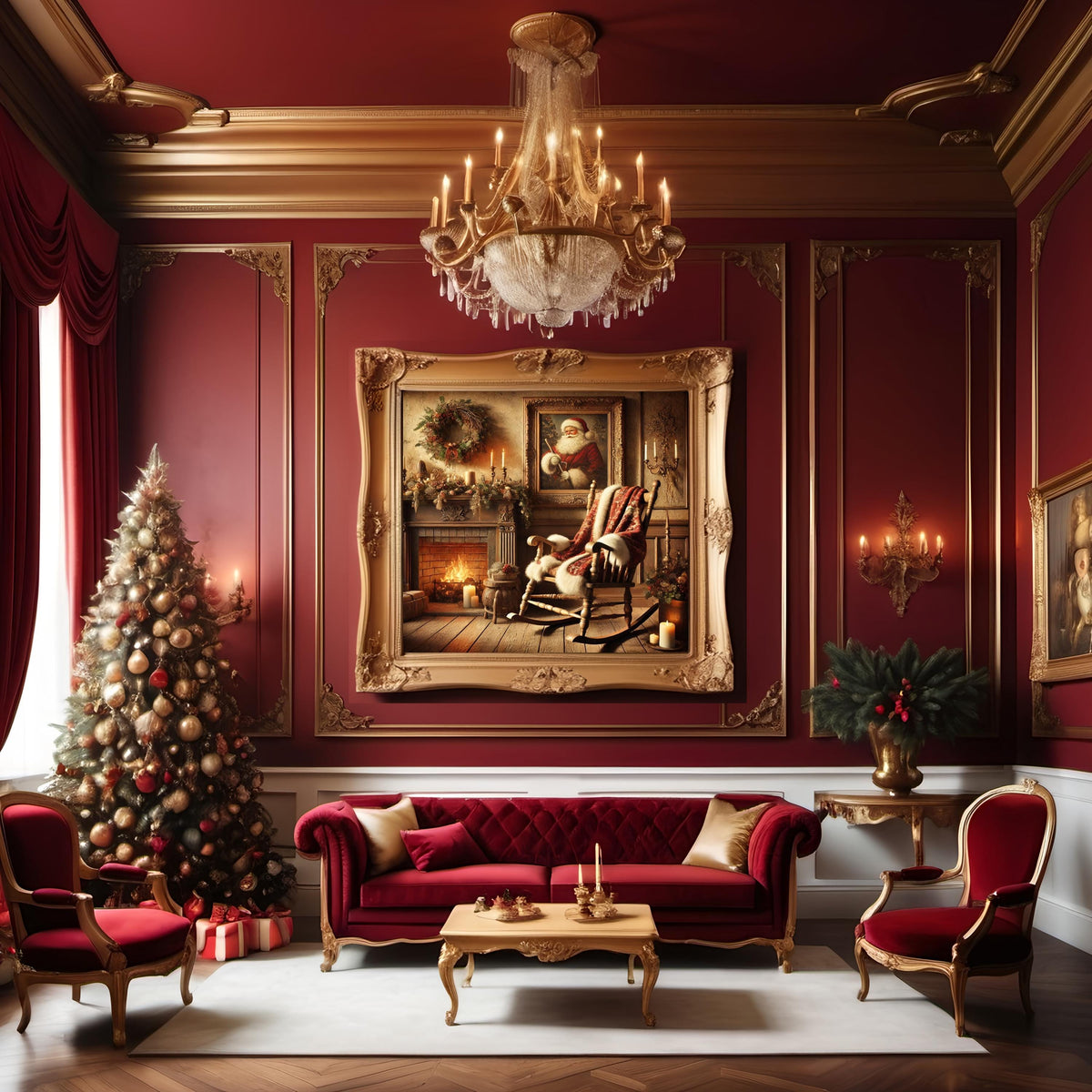 Victorian Christmas Print: Santa's Rocking Chair, Cozy Fireplace (Digital Download)
