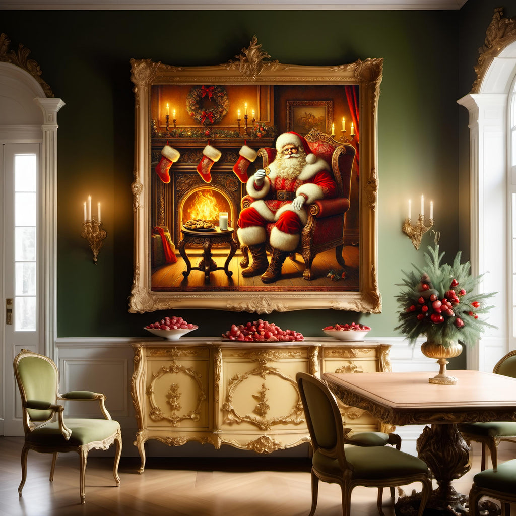 Victorian Santa Art Print: Cozy Christmas Fireplace Scene (Digital Download)