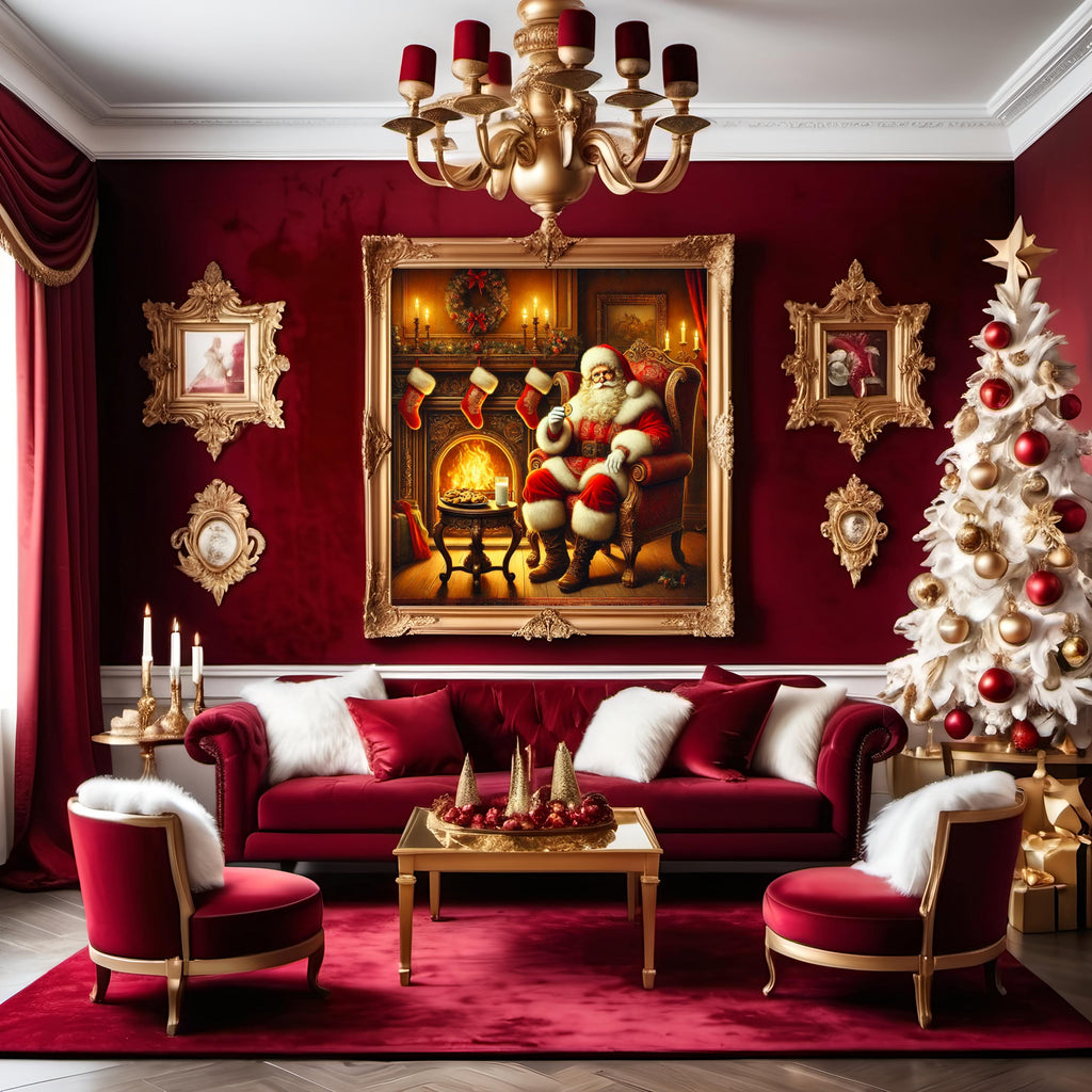 Victorian Santa Art Print: Cozy Christmas Fireplace Scene (Digital Download)