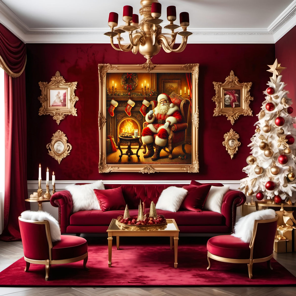 Victorian Santa Art Print: Cozy Christmas Fireplace Scene (Digital Download)