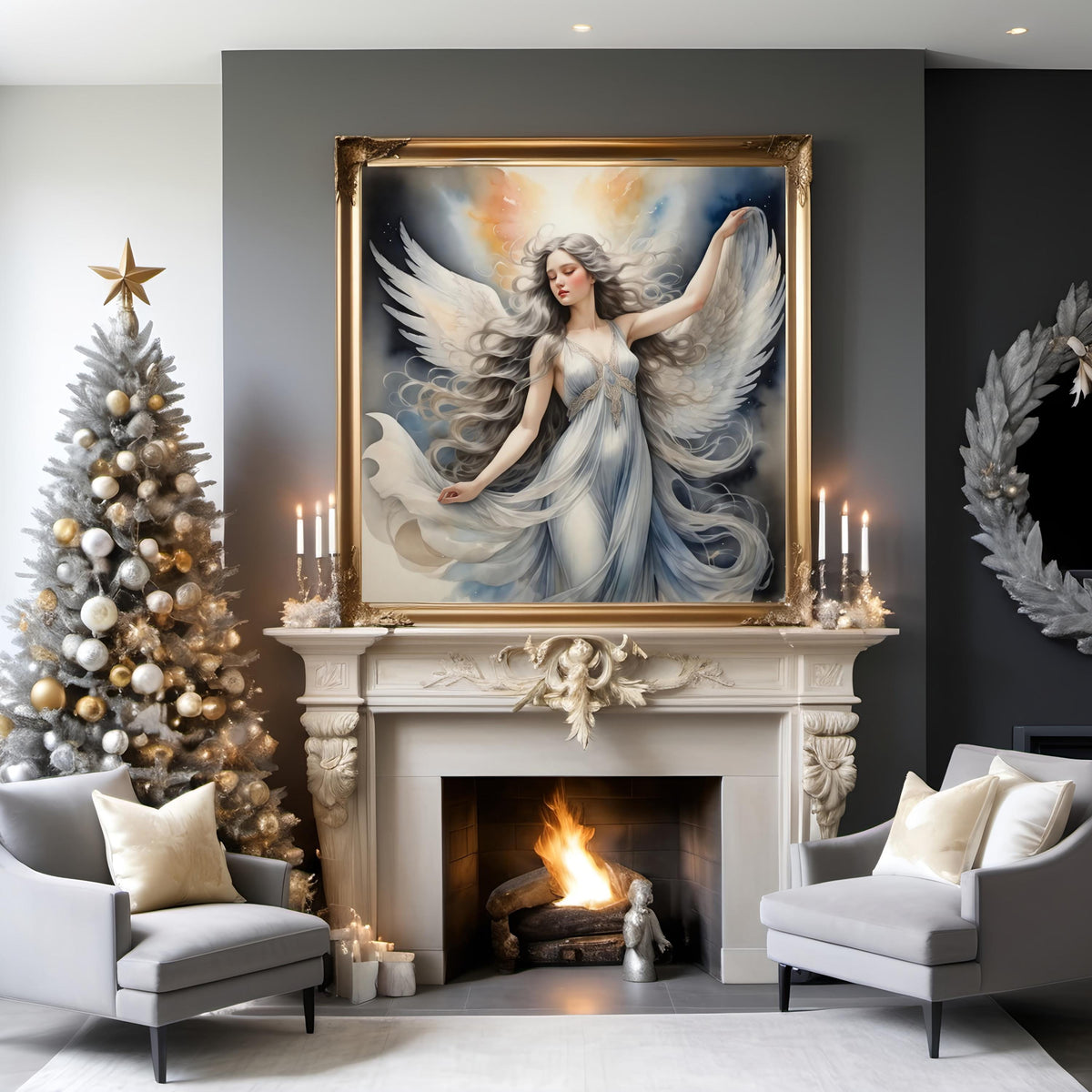 Ethereal Angel Portrait: Celestial Wall Art (Digital Download)