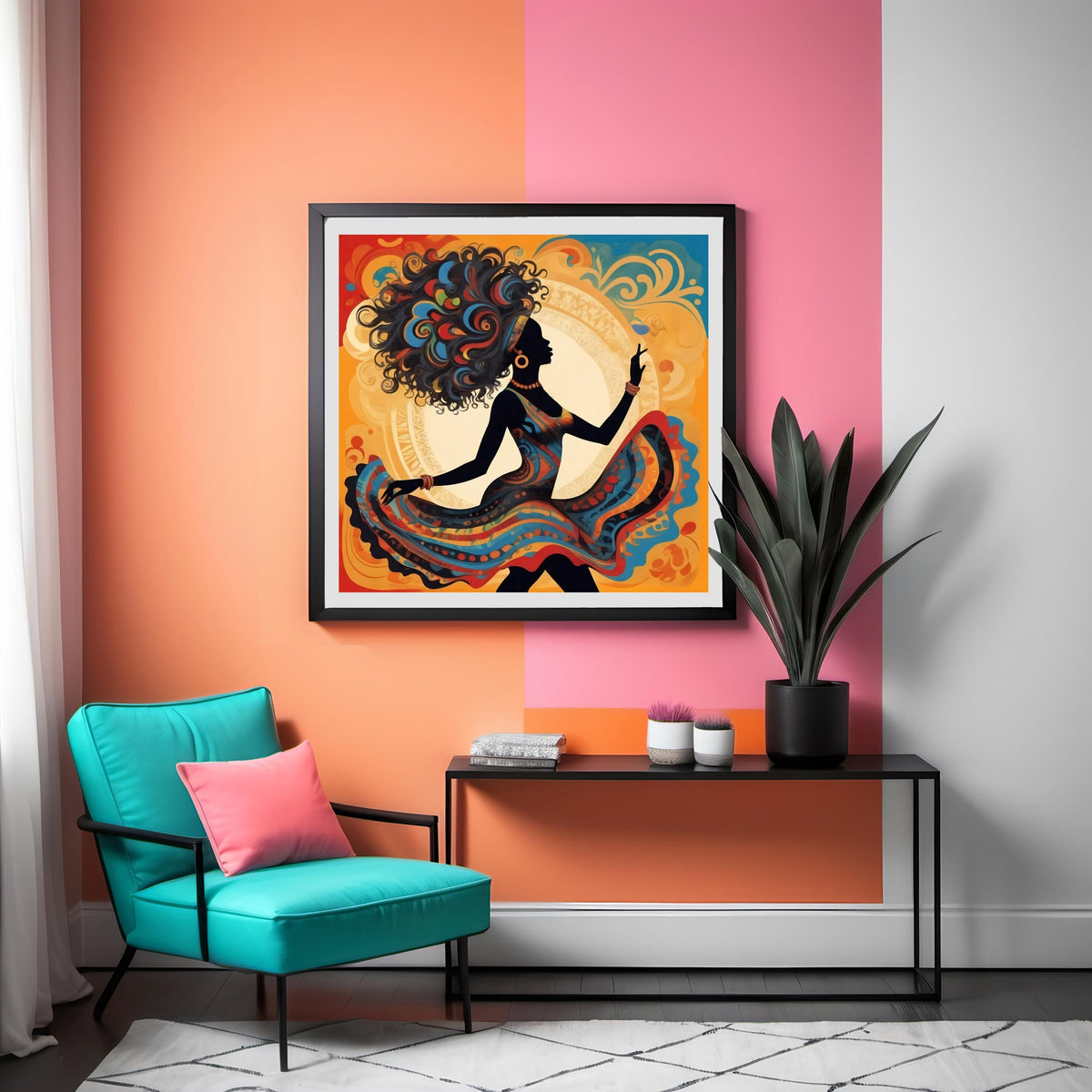 Black Woman Dancing Art: Colorful Silhouette Print (Digital Download)