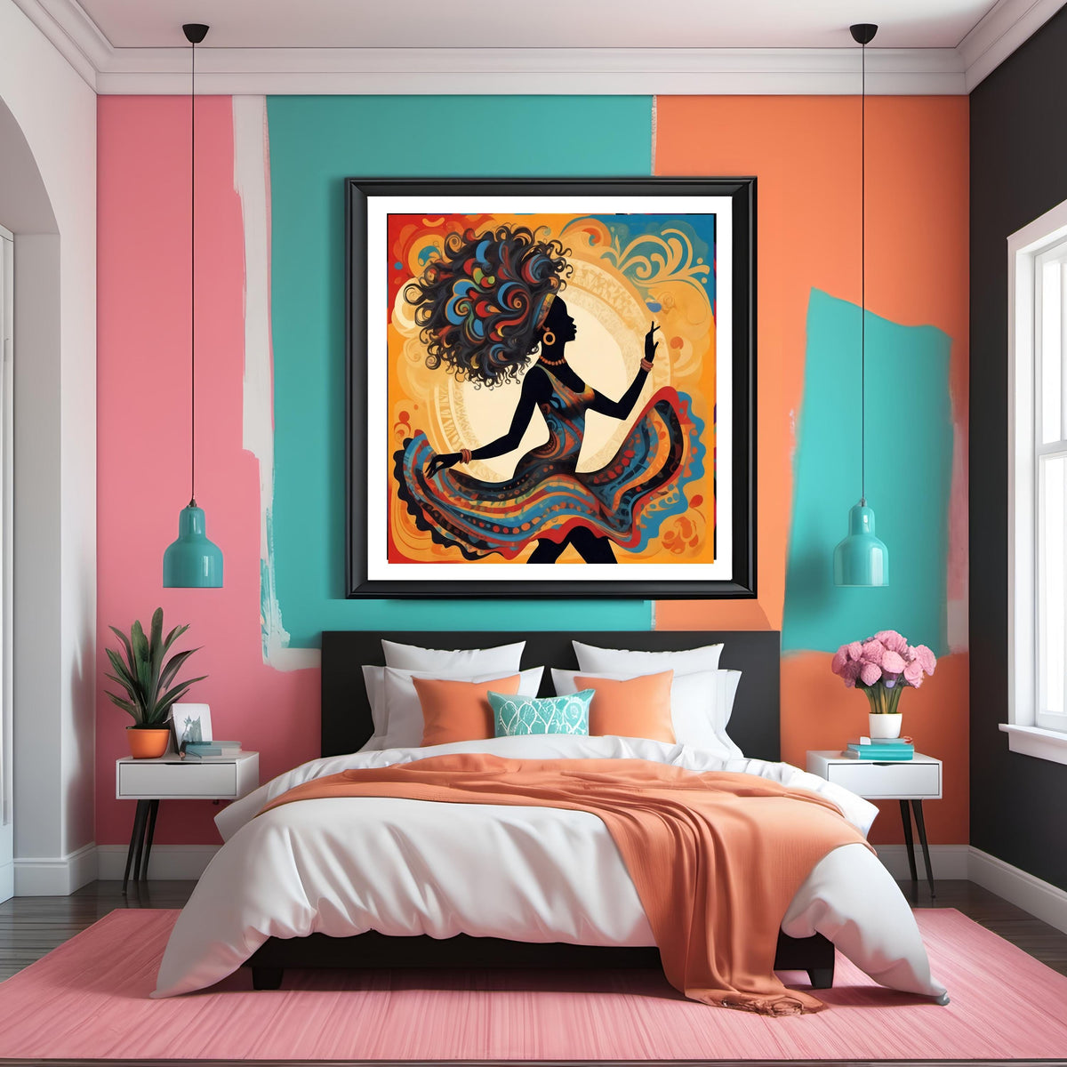 Black Woman Dancing Art: Colorful Silhouette Print (Digital Download)