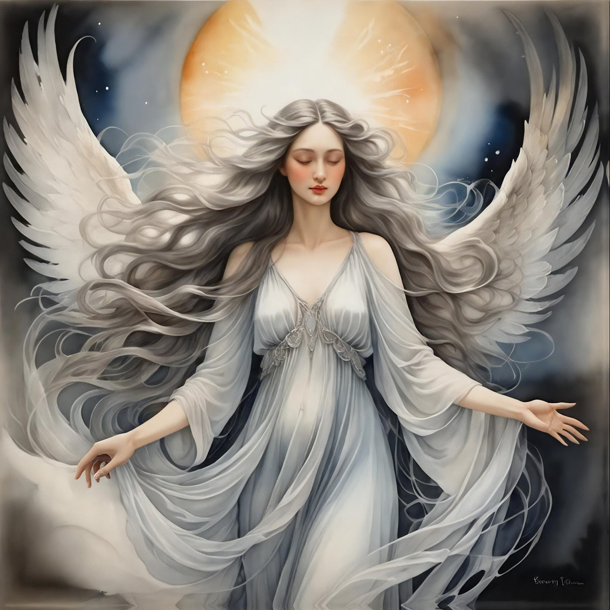 Ethereal Angel Wall Art: Wings of Serenity Digital Art Print (Instant Download)