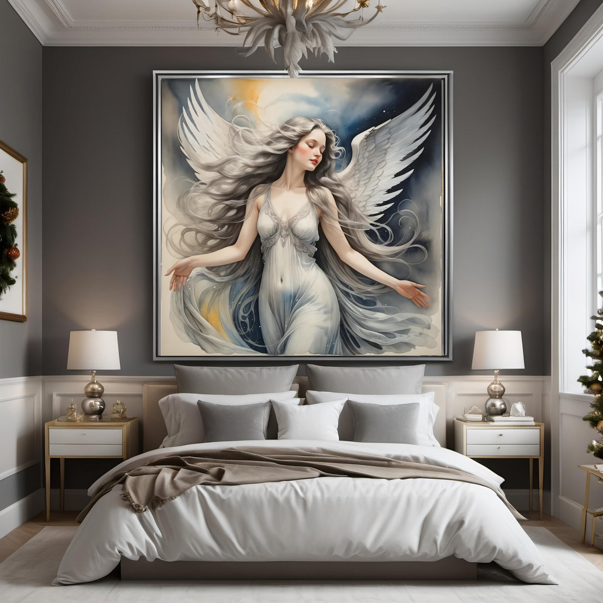 Ethereal Angel Portrait: Celestial Oil Painting (Digital Art Download)