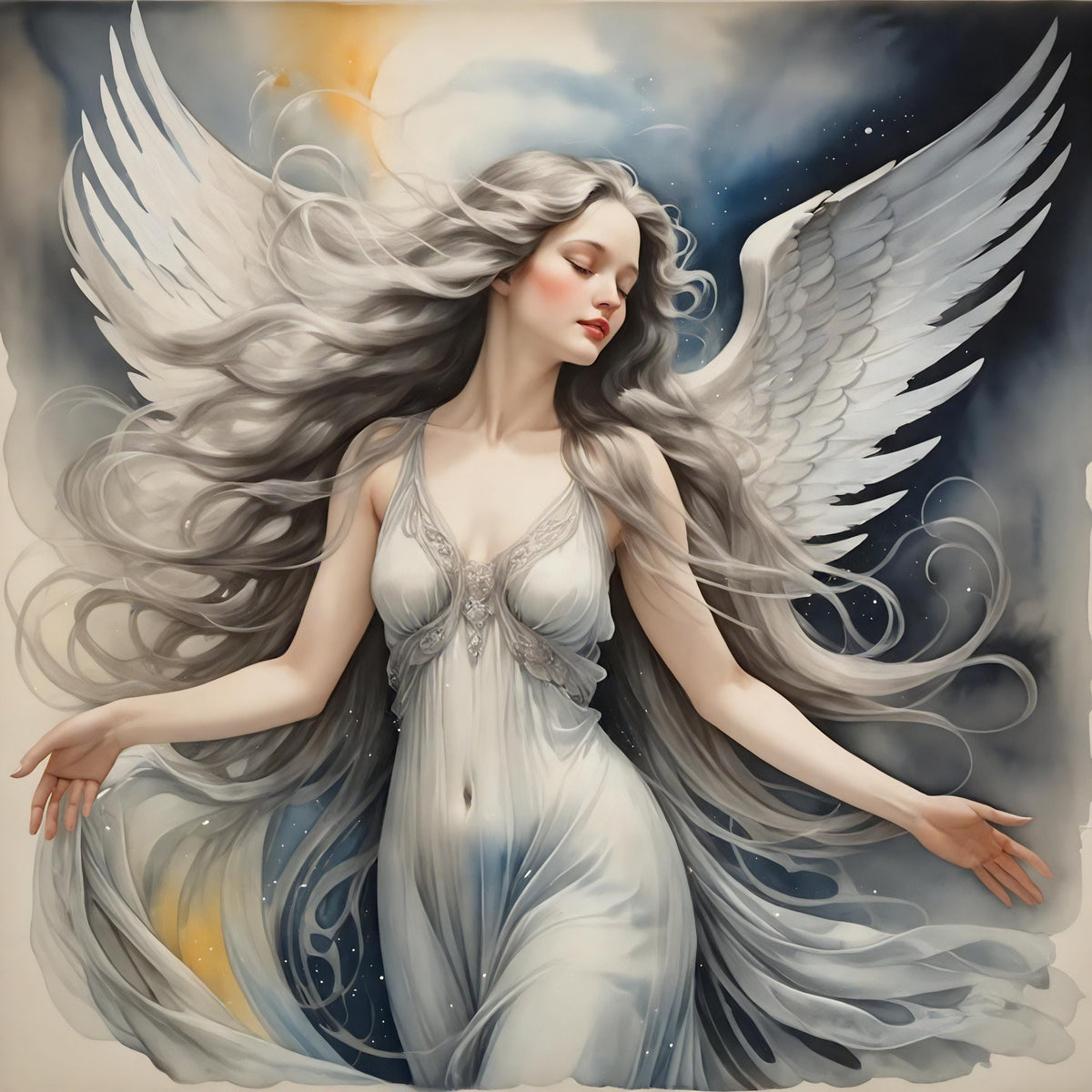 Ethereal Angel Portrait: Celestial Oil Painting (Digital Art Download)