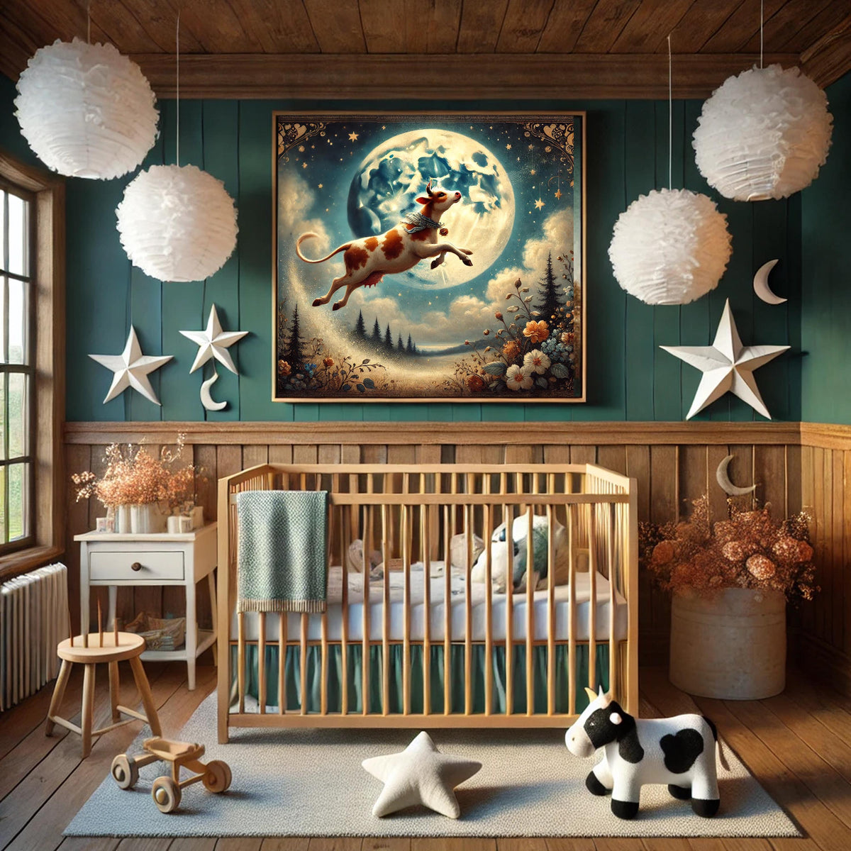 Victorian Cow Jumping Over the Moon Print: Nostalgic Nursery Art (Digital Download)
