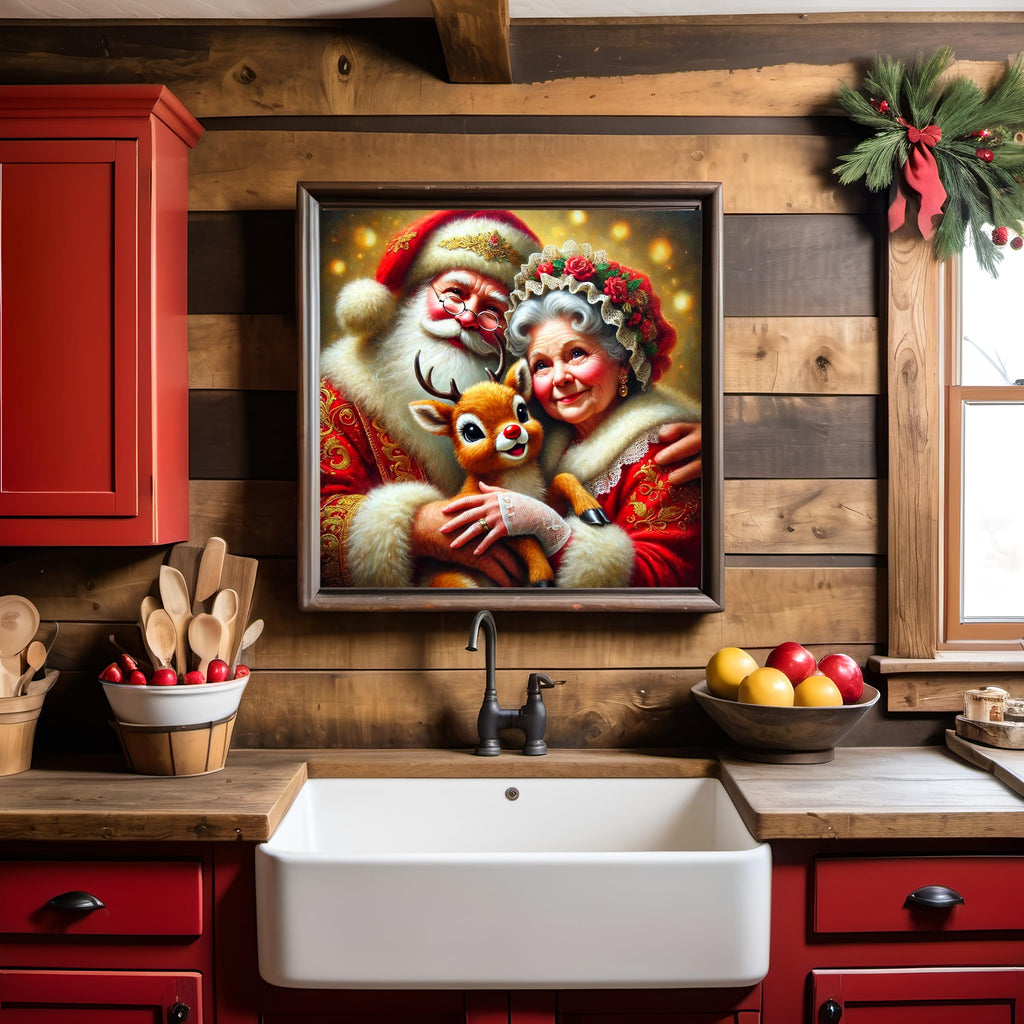 Santa, Mrs. Claus & Baby Rudolph Christmas Art (Digital Download)