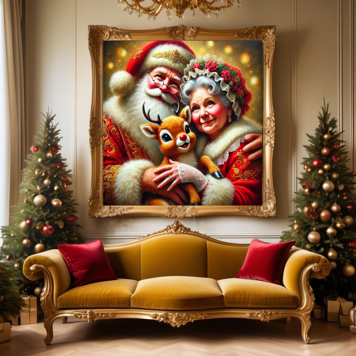 Santa, Mrs. Claus & Baby Rudolph Christmas Art (Digital Download)