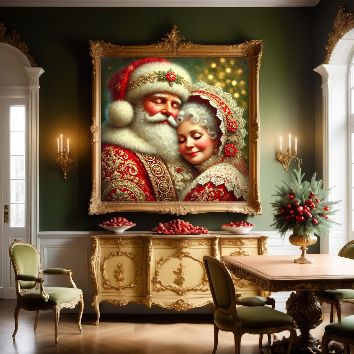 Santa and Mrs. Claus Art Print: Romantic Christmas Decor (Digital Download)