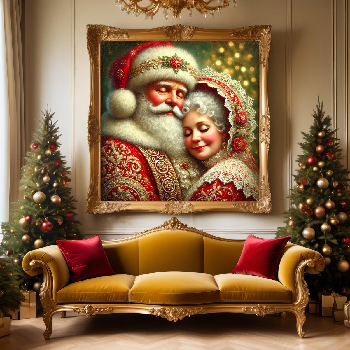 Santa and Mrs. Claus Art Print: Romantic Christmas Decor (Digital Download)