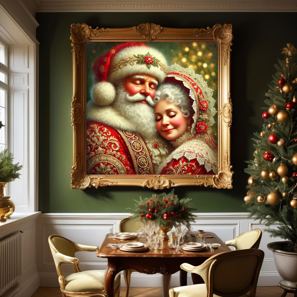 Santa and Mrs. Claus Art Print: Romantic Christmas Decor (Digital Download)