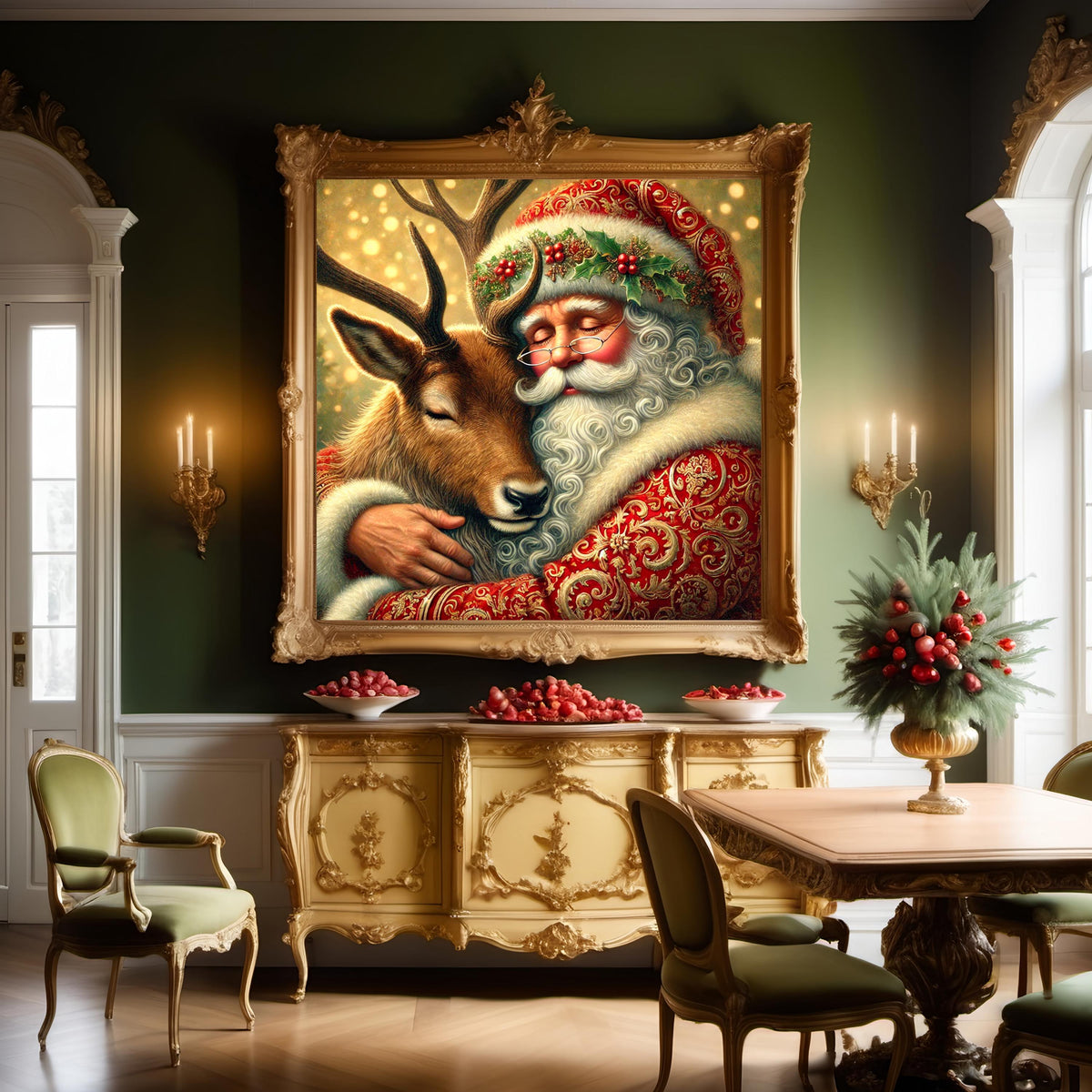 Santa and Reindeer Portrait: Heartwarming Christmas Art (Digital Download)