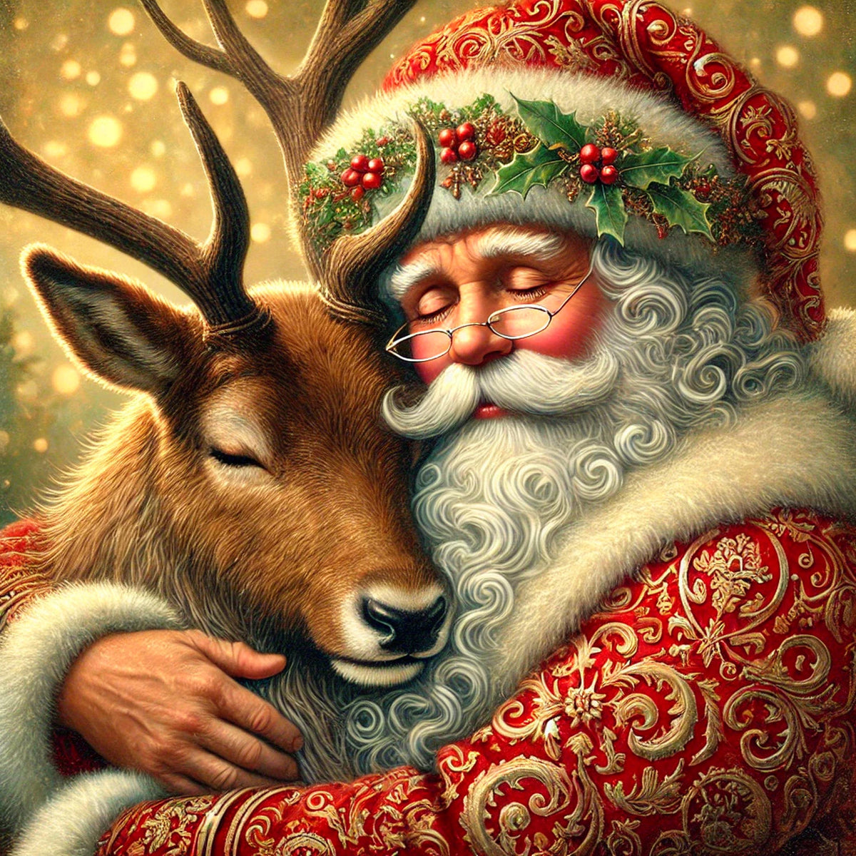 Santa and Reindeer Portrait: Heartwarming Christmas Art (Digital Download)