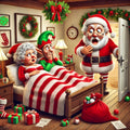 Funny Christmas Art: Santa Catches Mrs. Claus with Elf (Digital Download)