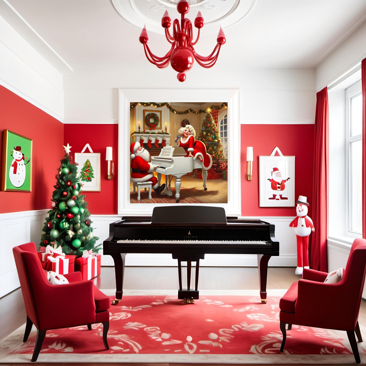 Santa and Mrs. Claus Making Music Art: Whimsical Christmas Decor (Digital Download)