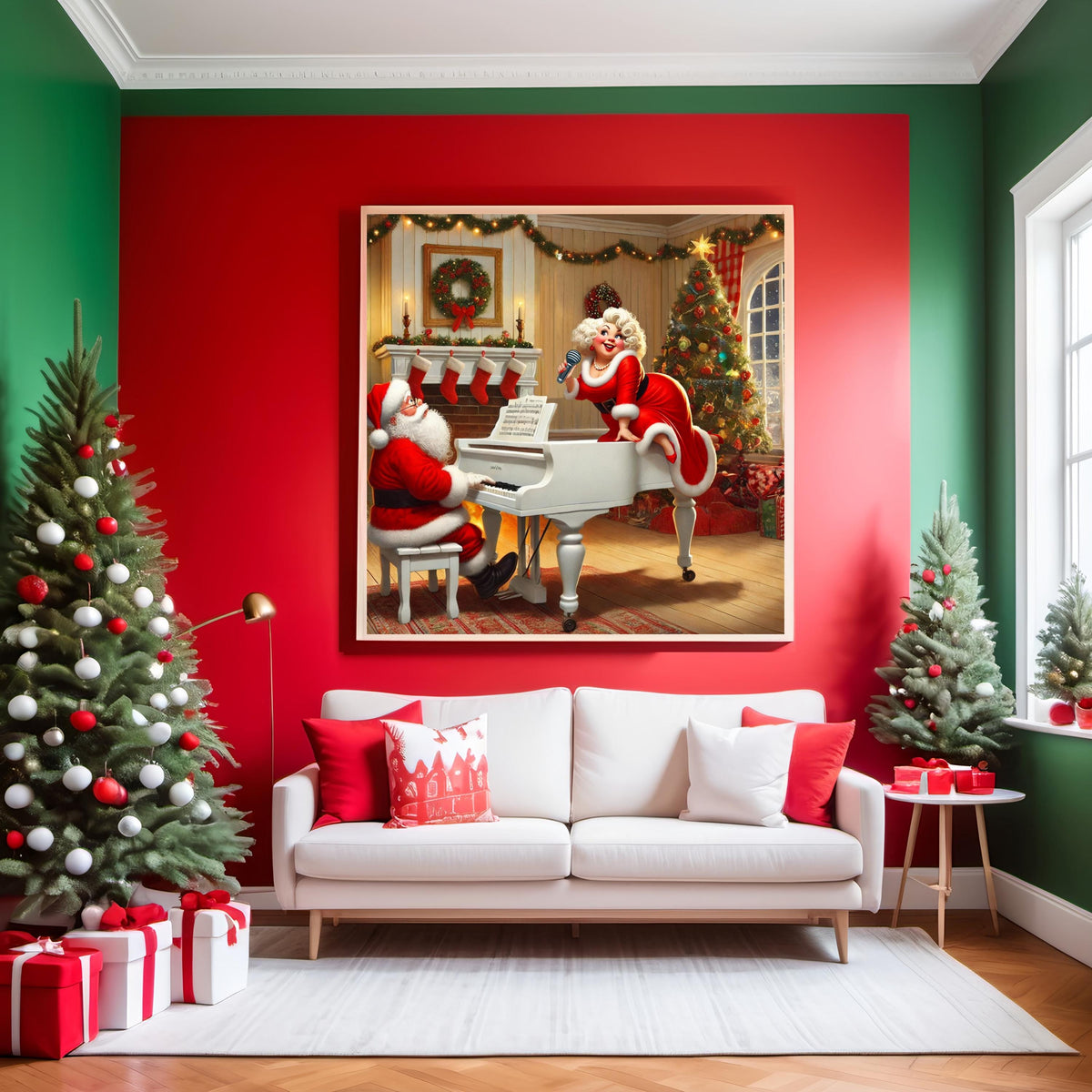 Santa and Mrs. Claus Making Music Art: Whimsical Christmas Decor (Digital Download)