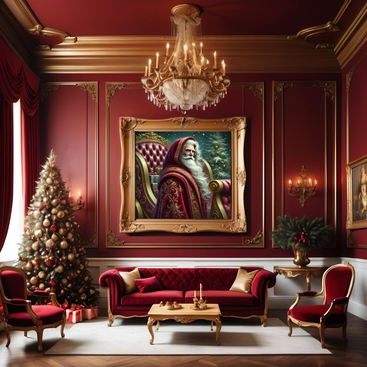 Regal Santa Claus Art: Elegant Christmas Sleigh Decor (Digital Download)