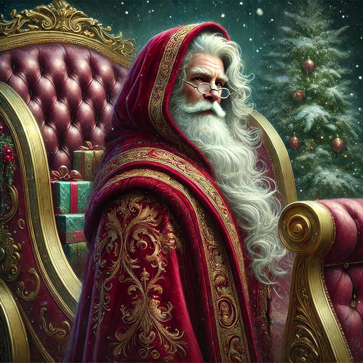 Regal Santa Claus Art: Elegant Christmas Sleigh Decor (Digital Download)
