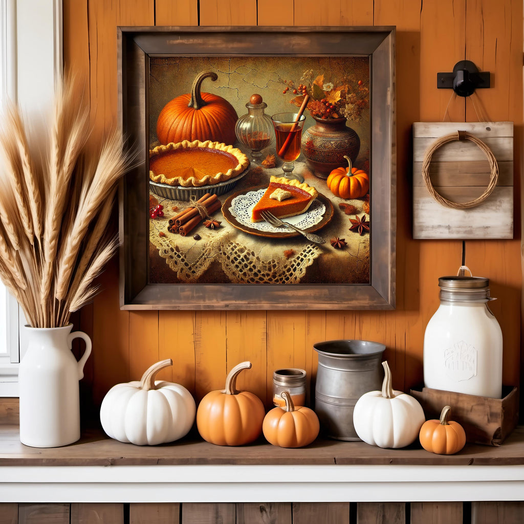 Victorian Pumpkin Pie Still Life Print: Rustic Thanksgiving Decor (Digital Download)