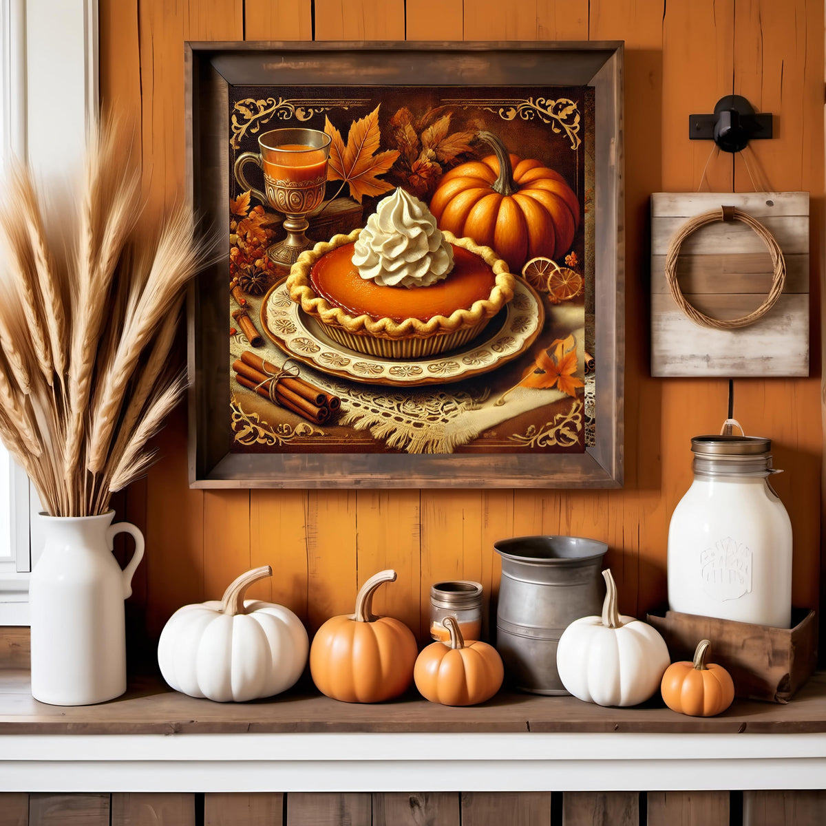 Victorian Pumpkin Pie Print: Thanksgiving Still Life, Autumn Decor (Digital Download)