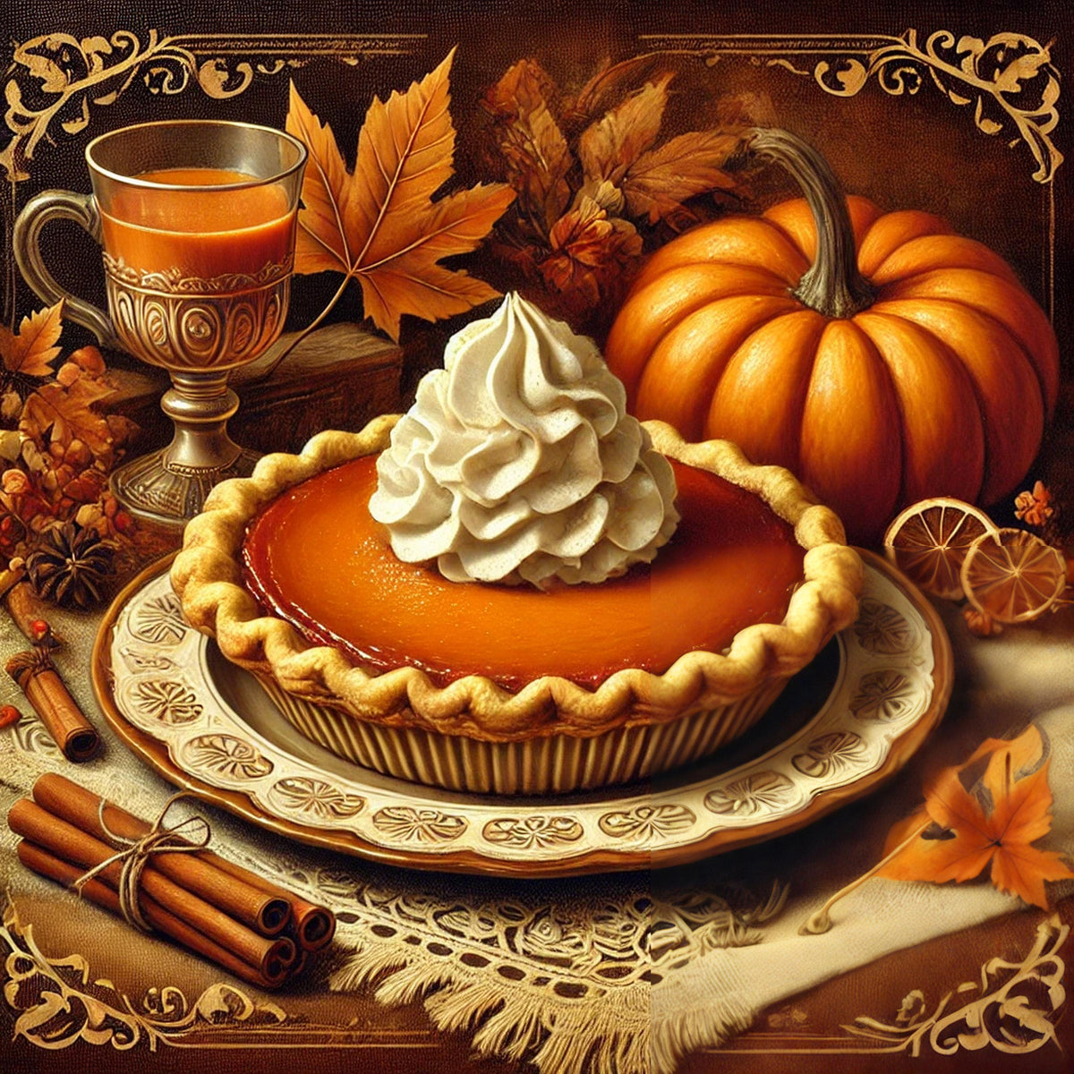 Victorian Pumpkin Pie Print: Thanksgiving Still Life, Autumn Decor (Digital Download)