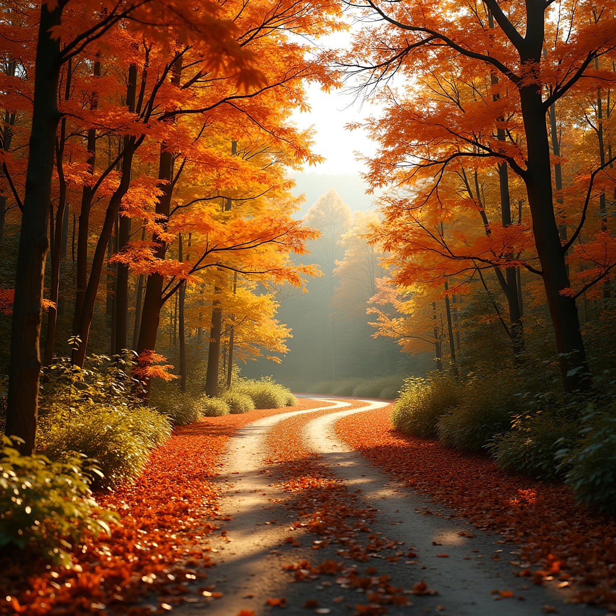 Autumn Forest Road Digital Print: Golden Fall Wall Art (Digital Download)
