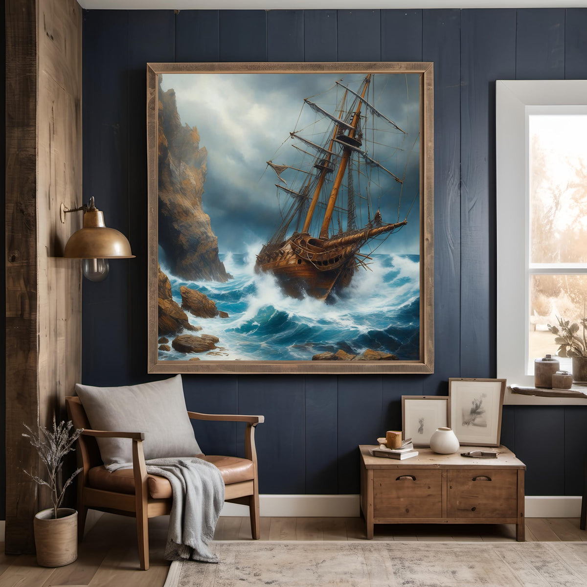 Stormy Seas Ship Print: Dramatic Nautical Wall Art (Digital Download)