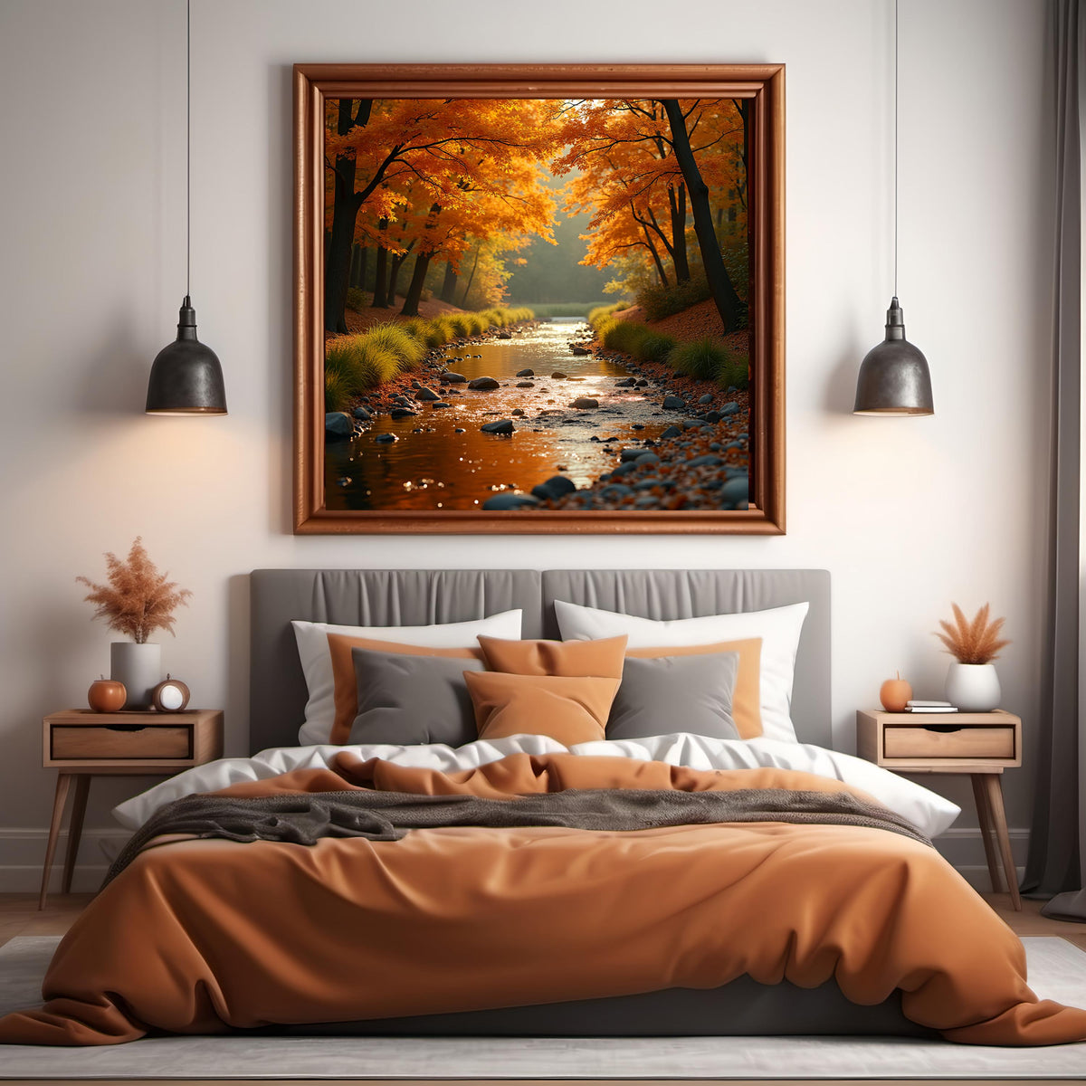 Autumn Brook Landscape Art: Tranquil Fall Nature Scene (Digital Download)