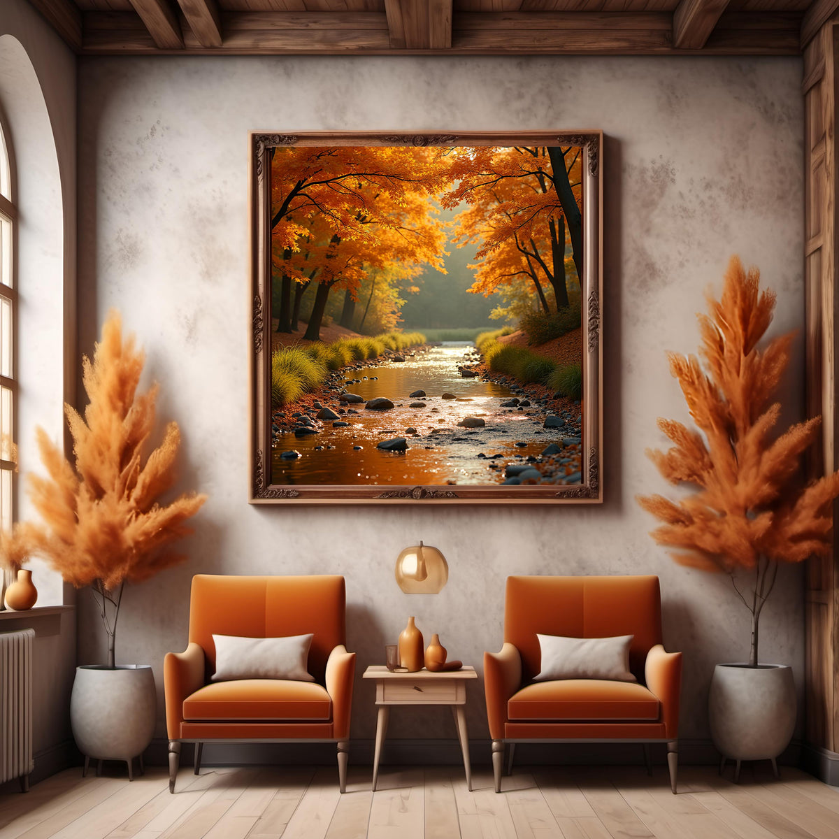 Autumn Brook Landscape Art: Tranquil Fall Nature Scene (Digital Download)