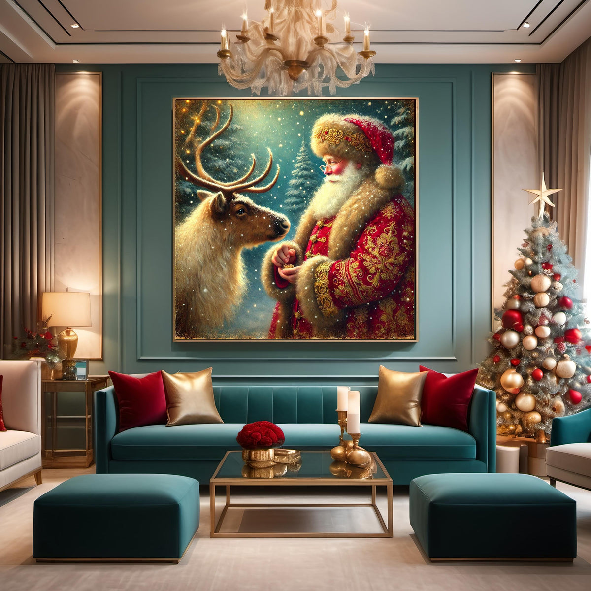 Vintage Santa and Reindeer Art: Christmas Wall Decor (Digital Download)