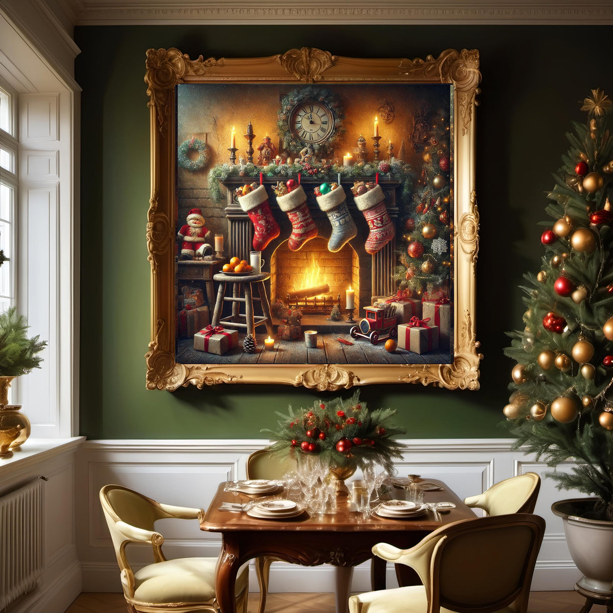 Vintage Christmas Fireplace Scene: Stockings Hung with Care (Digital Download)