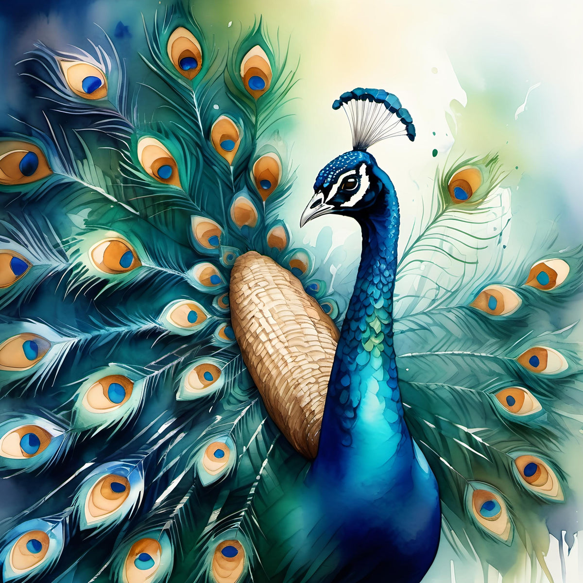 Watercolor Peacock Print: Vibrant Plumage Wall Art (Digital Download) 2