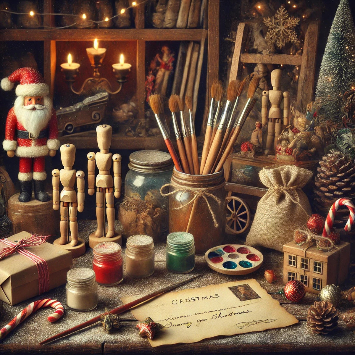 Santa's Workshop Still Life Art Print: Vintage Christmas Toy Scene (Digital Download)