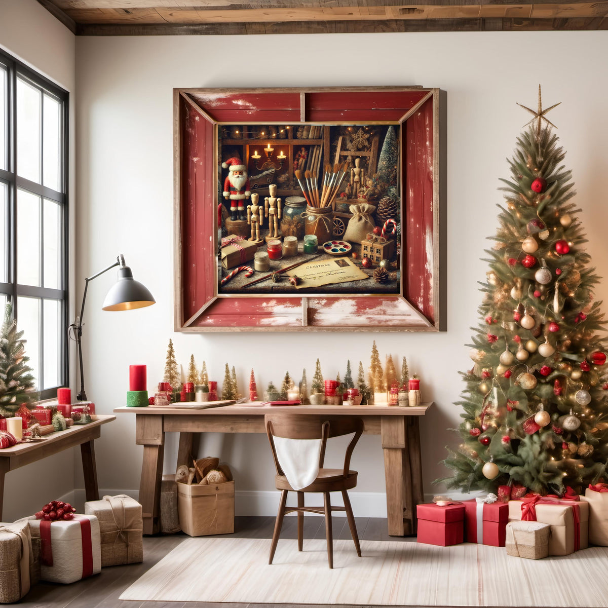 Santa's Workshop Still Life Art Print: Vintage Christmas Toy Scene (Digital Download)