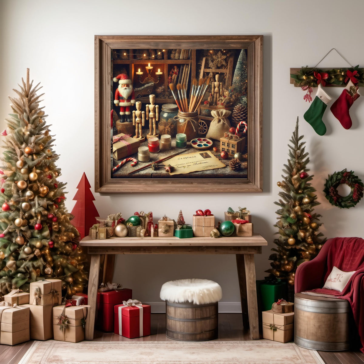 Santa's Workshop Still Life Art Print: Vintage Christmas Toy Scene (Digital Download)